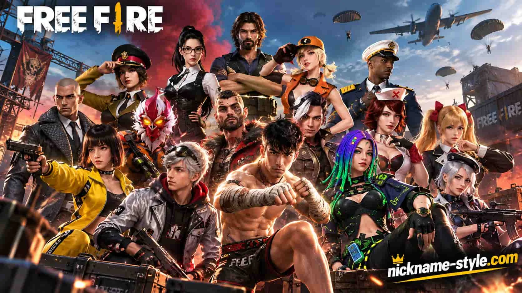 Free Fire character names roster grid