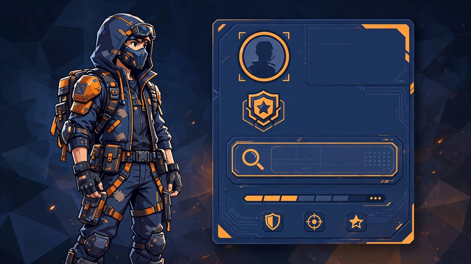 Game hero beside a player profile search card